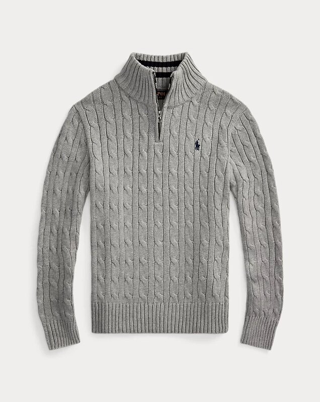 RALPH LAUREN CABLE ZIP KNIT GRIJS MELE