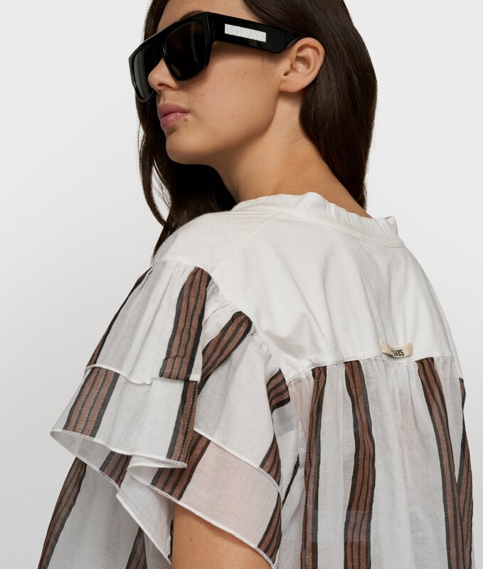 10Days | Ruffle  stripe top | Ecru