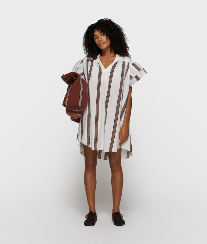 10Days | Ruffle  stripe dress | Ecru