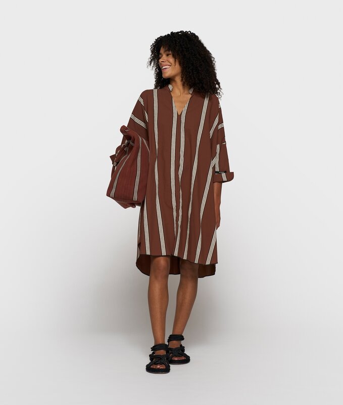 10Days | A-line  stripe dress | Deep brown