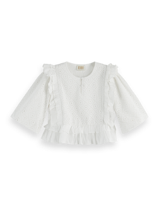 SCOTCH & SODA Broidery-anglaise ruffled top in Organic Cotton