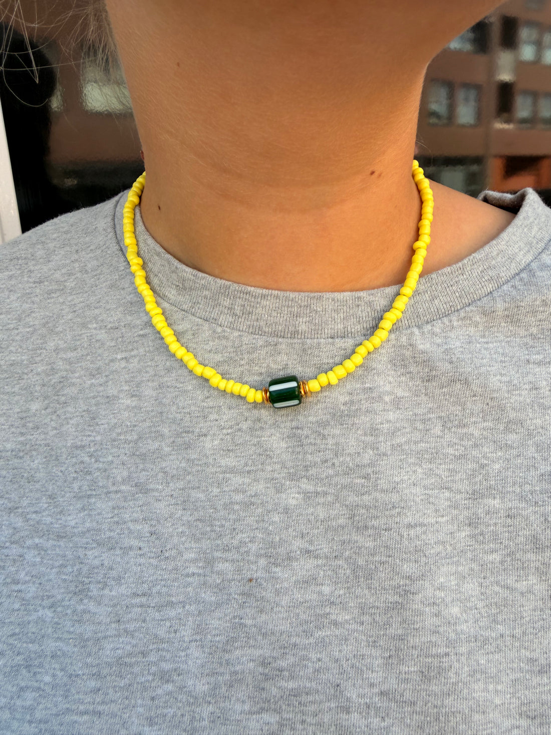 Yellow Beaded Necklace with Pendant