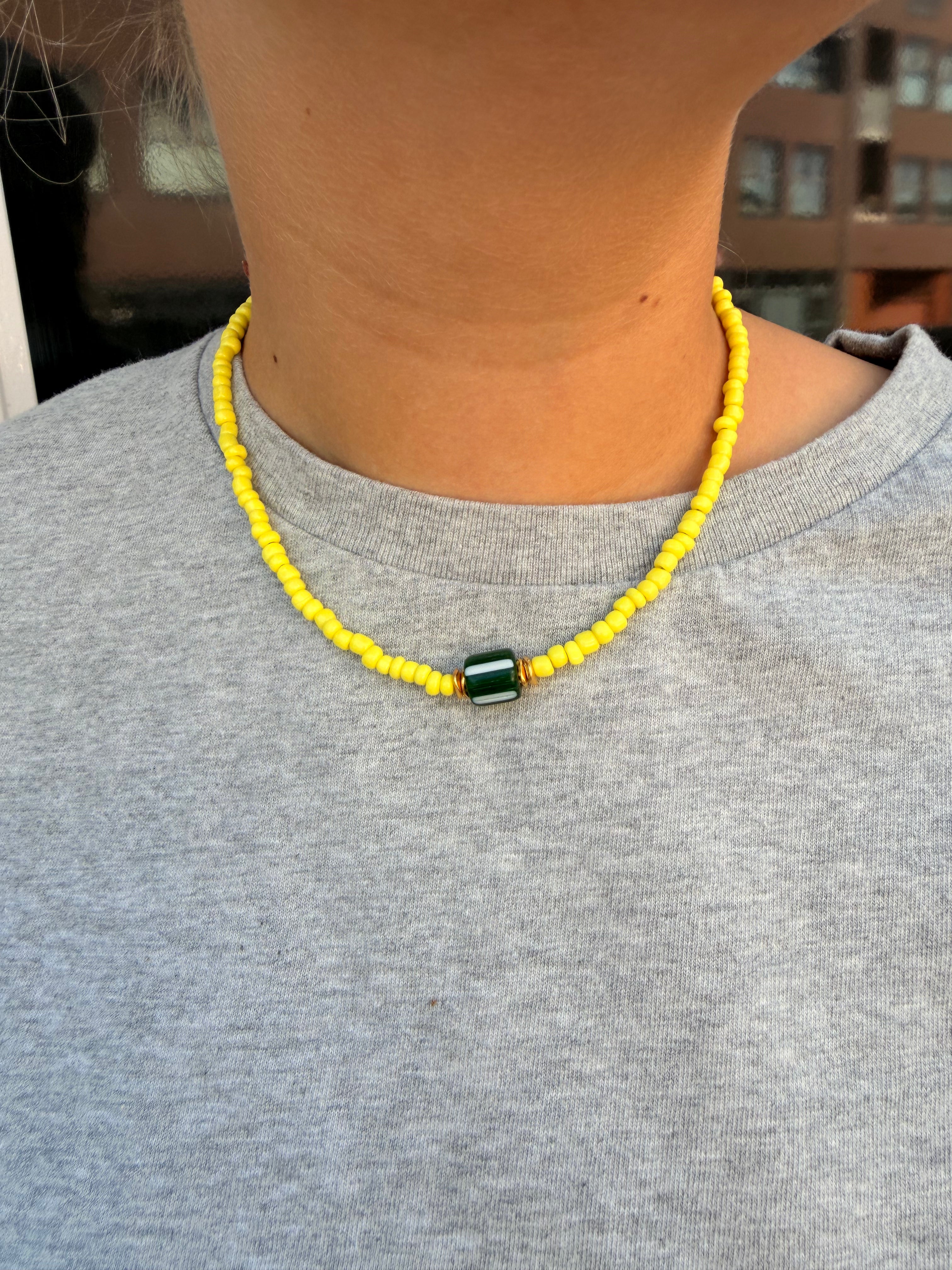 Yellow Beaded Necklace with Pendant