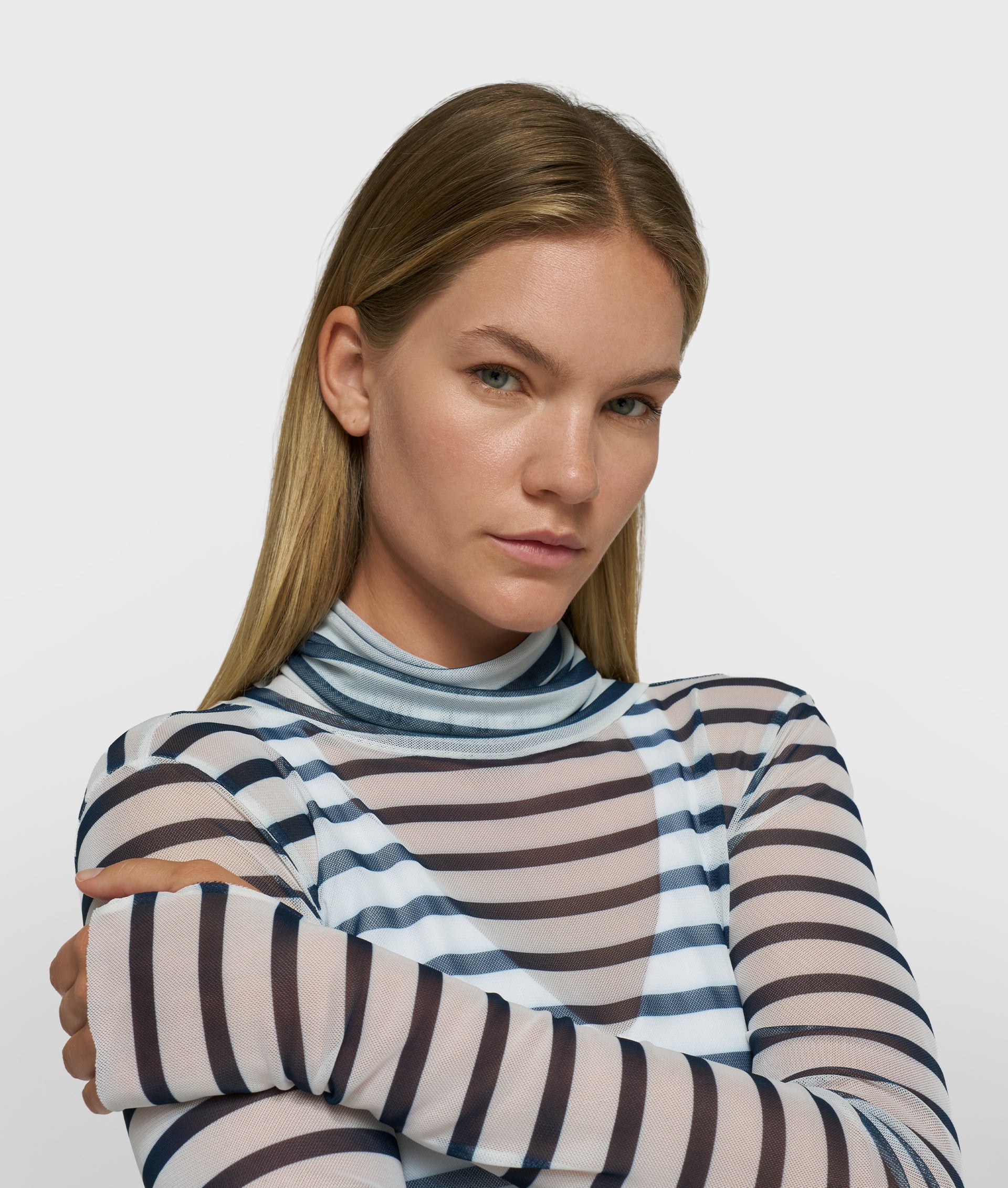10Days | Mesh long sleeve stripe shirt