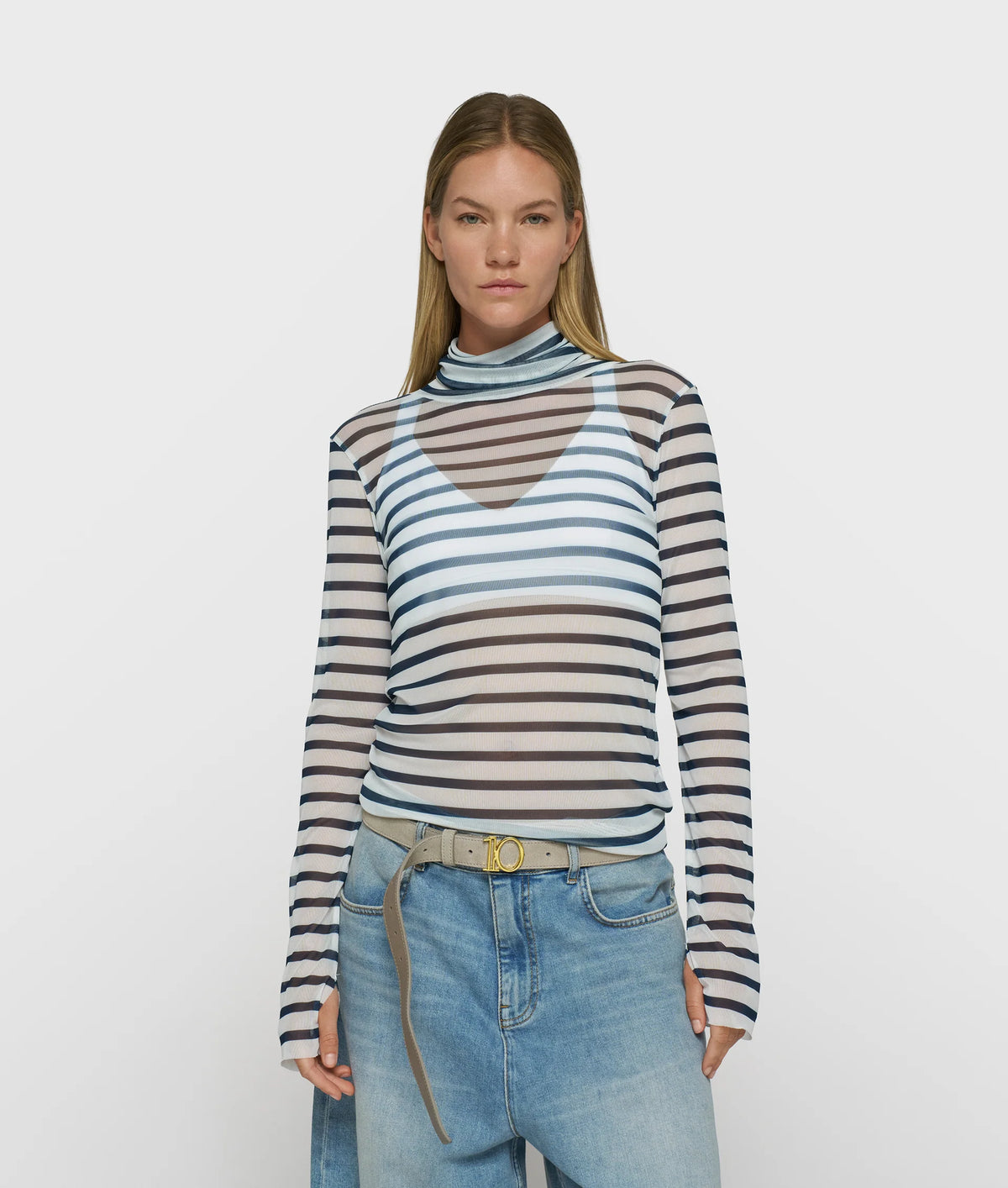 10Days | Mesh long sleeve stripe shirt