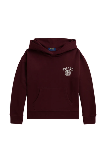 Polo Ralph Lauren fleece hoodie bordeauxrood met crest logo – voorkant