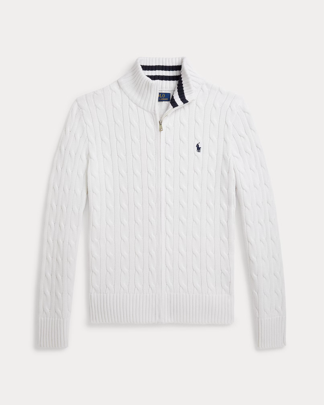 Polo Ralph Lauren kabeltrui met halve rits – wit, productfoto voorkant