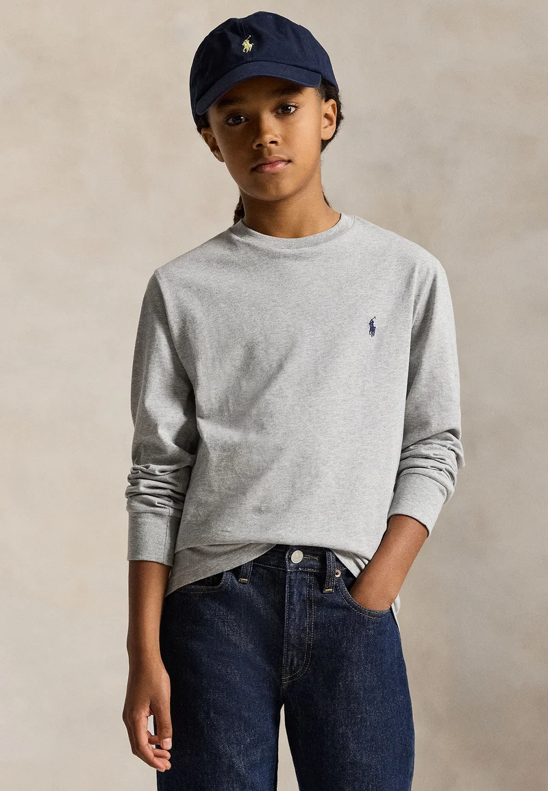 Polo Ralph Lauren Cotton Jersey Long Sleeve Tee - model shot grijs